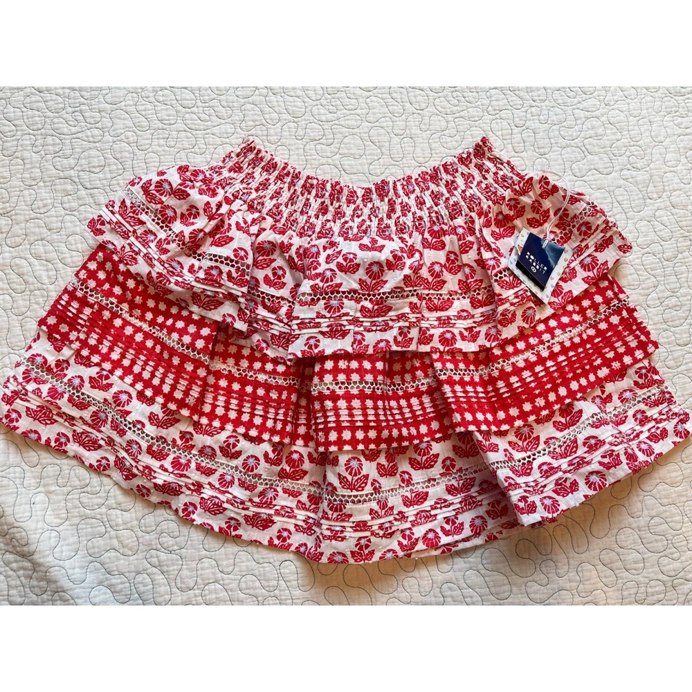 Roller Rabbit Target Red White Floral Tiered Eyelet Smocked Mini Skirt Medium